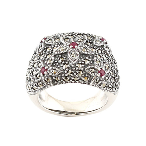 bague en argent marcassites et rubis la metrop