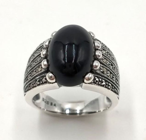 bague argent art deco en onyx