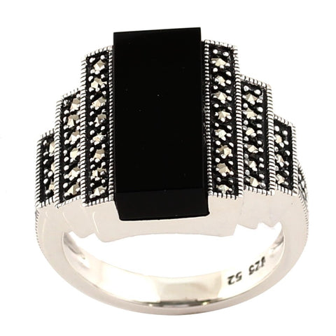 bague art deco argent noire