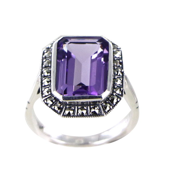 Bague Art Déco En Argent Solide Avec Améthyste 6 Mm - Filigrane - Neuf Sans Boîte