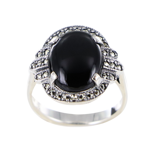 bague art-déco argent et noir