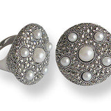 bague argent perles de culture style retro