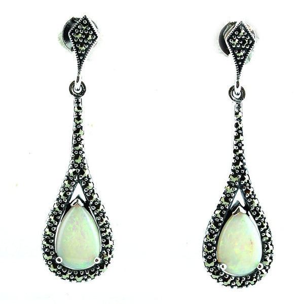Boucles D'oreilles ART DECO Anciennes En Marcassite - Crochet Argent 925, Style Vintage Et élégant