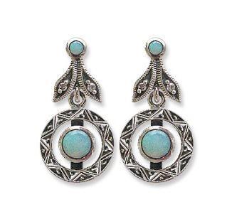 boucles style art deco en argent et opale