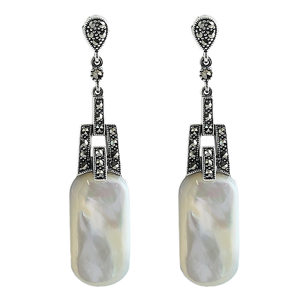 boucles d'oreille en nacre et argent art deco