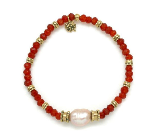 bracelet agate rouge et perle