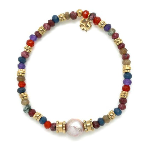 bracelet élastique pierres naturelles et perles d'eau douce